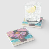 Tropische schoonheid in roze tinten stenen onderzetter (Zijkant)