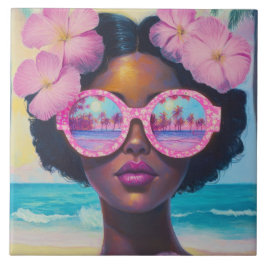 Tropische schoonheid in roze tinten tegeltje