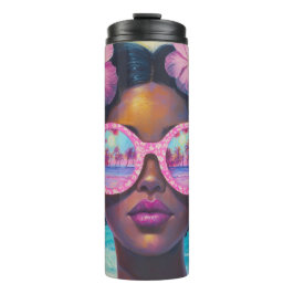 Tropische schoonheid in roze tinten thermosbeker