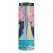 Tropische schoonheid in roze tinten thermosbeker (Achterkant)