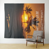 Tropische Script Mr & Mrs Trouw Achtergrond banner Wandkleed (In Situ (horizontaal))