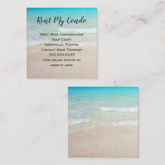 Tropische Seacoast Condo Rental Adverteren Vierkante Visitekaartje (Voorkant / Achterkant)