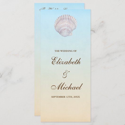 Tropische Seashell Beach Wedding Programma Programmakaart (Voorkant / Achterkant)