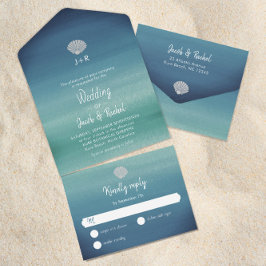 Tropische Seashell Boho Beach Ocean Wedding All In One Uitnodiging