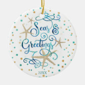 Tropische SEAsons Greetings Beach Script Photo Keramisch Ornament (Voorkant)