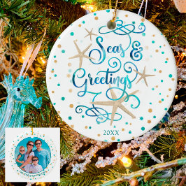 Tropische SEAsons Greetings Beach Script Photo Keramisch Ornament