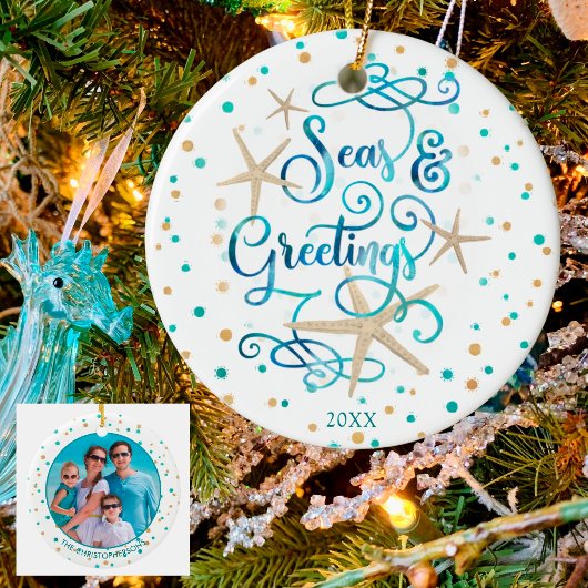Tropische SEAsons Greetings Beach Script Photo Keramisch Ornament