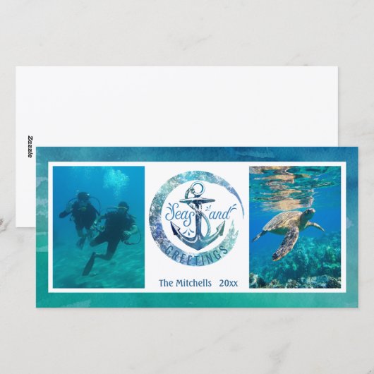 Tropische "SEAson's Greetings" Ocean Wave - 2 Pics Feestdagenkaart (Voorkant / Achterkant)