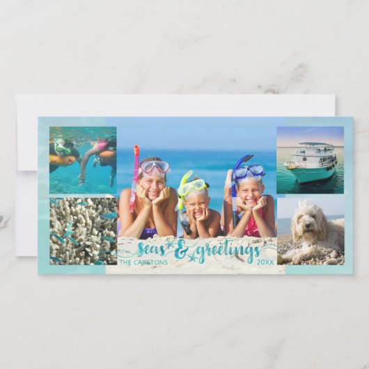 Tropische SEAson's Groeten Borstel Script 5 Foto's Feestdagenkaart (Voorkant)