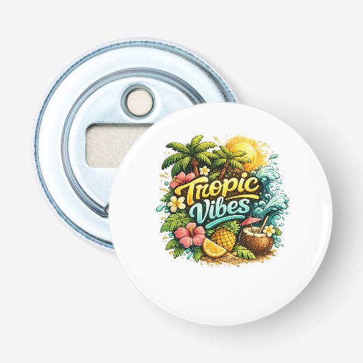 Tropische Sfeer Tropisch Paradijs Ontwerp Button Flesopener (Voorkant)