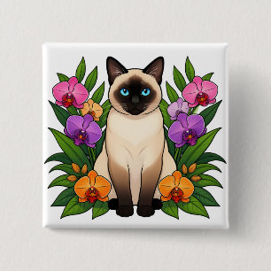 tropische siamees kat knop vierkante button 5,1 cm