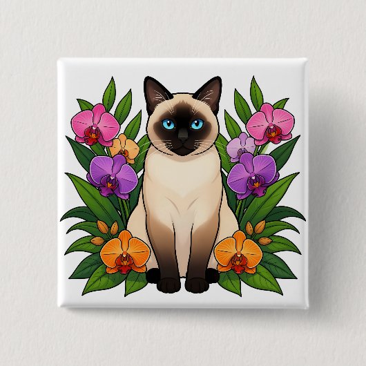 tropische siamees kat knop vierkante button 5,1 cm (Voorkant)