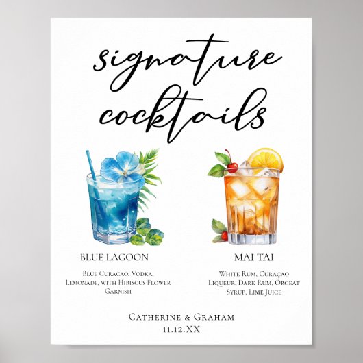 Tropische Signature Cocktails Wedding Menu Poster (Voorkant)