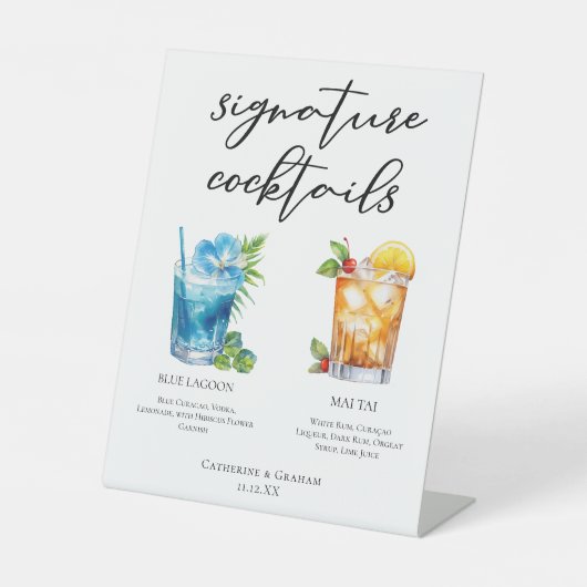 Tropische Signature Cocktails Wedding Menu Reclamebord Met Voetstuk (Voorkant)