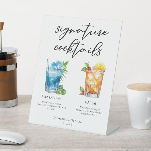 Tropische Signature Cocktails Wedding Menu Reclamebord Met Voetstuk (Insitu)