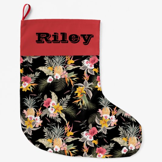 Tropische sinaasappelmolen op zwart grote kerstsok (Voorkant)