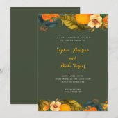 Tropische Sinaasappels en bloemen groene bruiloft Kaart (Voorkant / Achterkant)