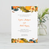 Tropische Sinaasappels en bloemen witte bruiloft Kaart (Staand voorkant)