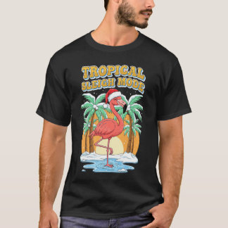 Tropische slee modus flamingo kerstvakantie T T-shirt
