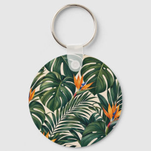 Tropische sleutelhanger met Monstera en Strelitzia