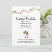 Tropische slingerlichtjes palmboom verjaardagsfees kaart (Staand voorkant)