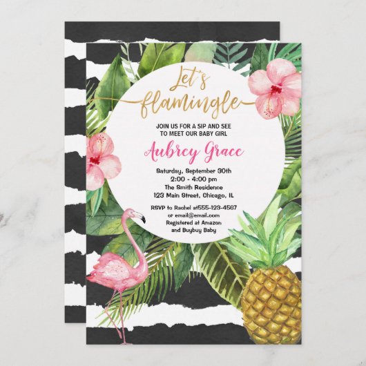 Tropische slok en zie, ontmoet baby meisje flaming kaart (Voorkant / Achterkant)