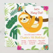 Tropische Slothday Party Kaart (Voorkant / Achterkant)