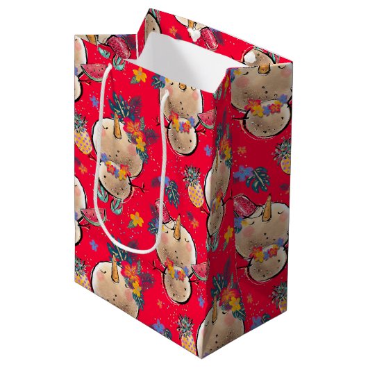 Tropische Snowman Red-kersttas Medium Cadeauzakje (Voorkant Gekanteld)