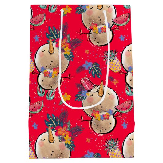 Tropische Snowman Red-kersttas Medium Cadeauzakje (Achterkant)