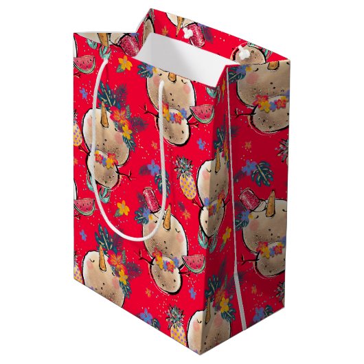 Tropische Snowman Red-kersttas Medium Cadeauzakje (Achterkant Gekanteld)