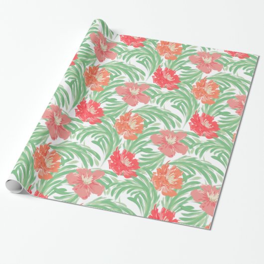 Tropische Soiree Waterverf Botanische Patroon Cadeaupapier (Uitgerold)