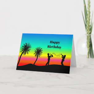 Tropische soondmusici Silhouette Birthday Kaart
