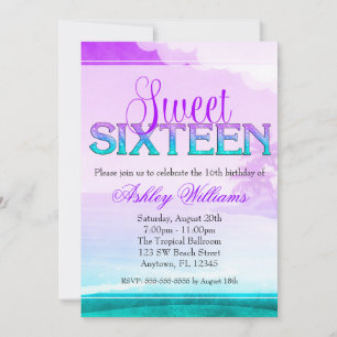 Tropische Sparkle Paars Aqua Sweet 16 Kaart