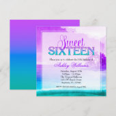 Tropische Sparkle Paars Aqua Sweet 16 Kaart (Voorkant / Achterkant)