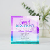 Tropische Sparkle Paars Aqua Sweet 16 Kaart (Staand voorkant)