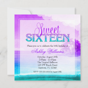 Tropische Sparkle Paars Aqua Sweet 16 Kaart