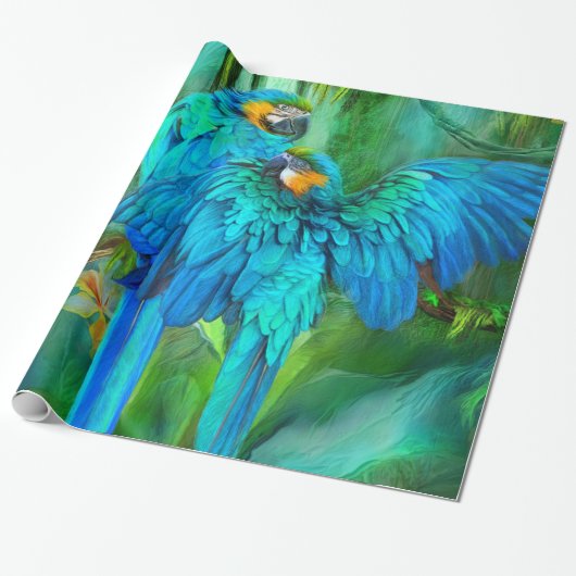 Tropische spirits - Goud en blauw Macaw Art Gift W Cadeaupapier (Uitgerold)