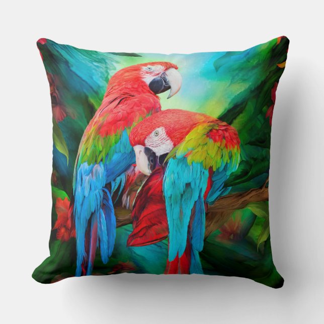 Tropische spirits - Macaws Art Designer Pillow Kussen (Voorkant)