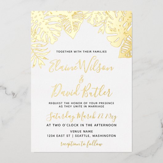Tropische springbonnen bruiloft folie uitnodiging (Voorkant)