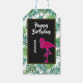Tropische springplank en roze flamingo Birthday Cadeaulabel (Voorkant)