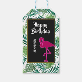 Tropische springplank en roze flamingo Birthday Cadeaulabel
