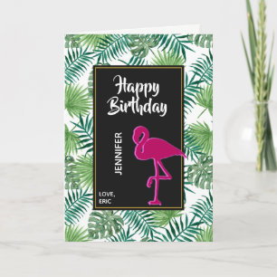 Tropische springplank en roze flamingo Birthday Kaart