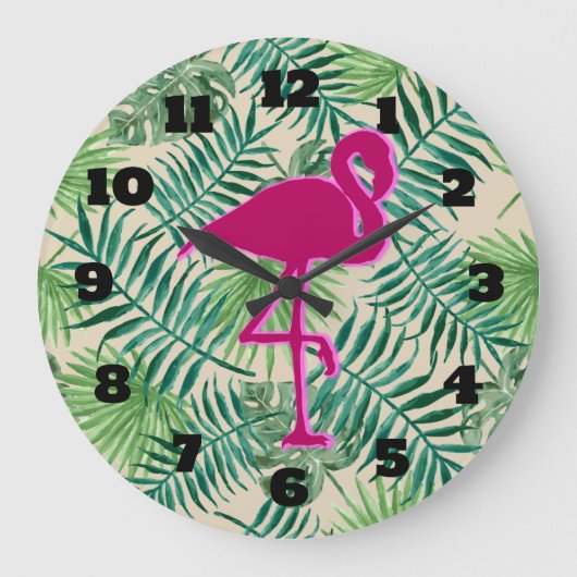 Tropische springplank en roze flamingo grote klok (Voorkant)