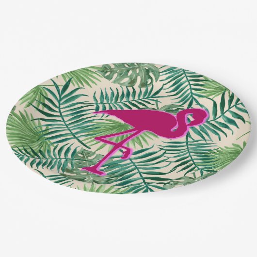 Tropische springplank en roze flamingo papieren bordje (Gekanteld)