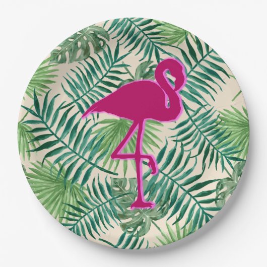 Tropische springplank en roze flamingo papieren bordje (Voorkant)