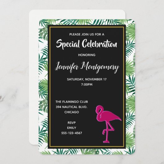 Tropische springplank en roze flamingo Party Kaart (Voorkant / Achterkant)