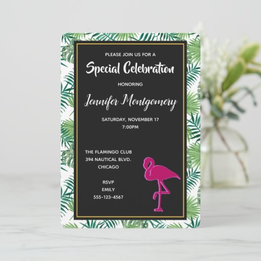 Tropische springplank en roze flamingo Party Kaart (Staand voorkant)