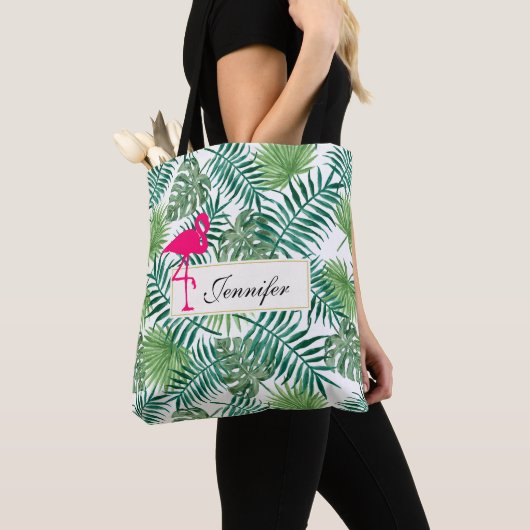 Tropische springplank en roze flamingo tote bag (Dichtbij)