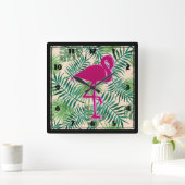 Tropische springplank en roze flamingo vierkante klok (Huis)