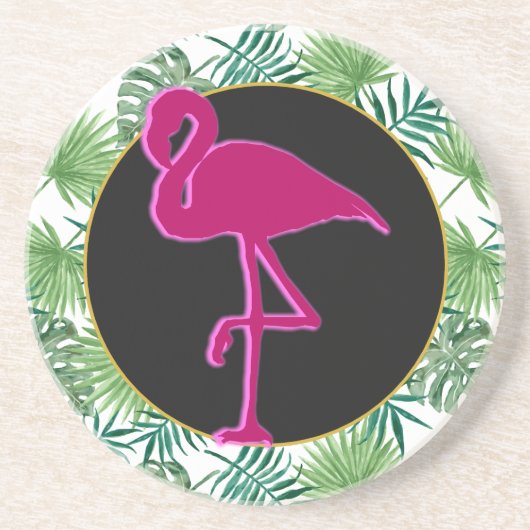 Tropische springplank en roze flamingo zandsteen onderzetter (Voorkant)